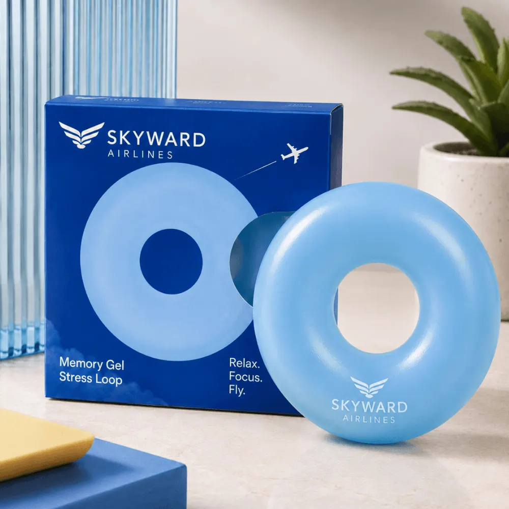 Гелевый антистресс для Skyward Airlines с фирменной упаковкой — кейс КРАСНО