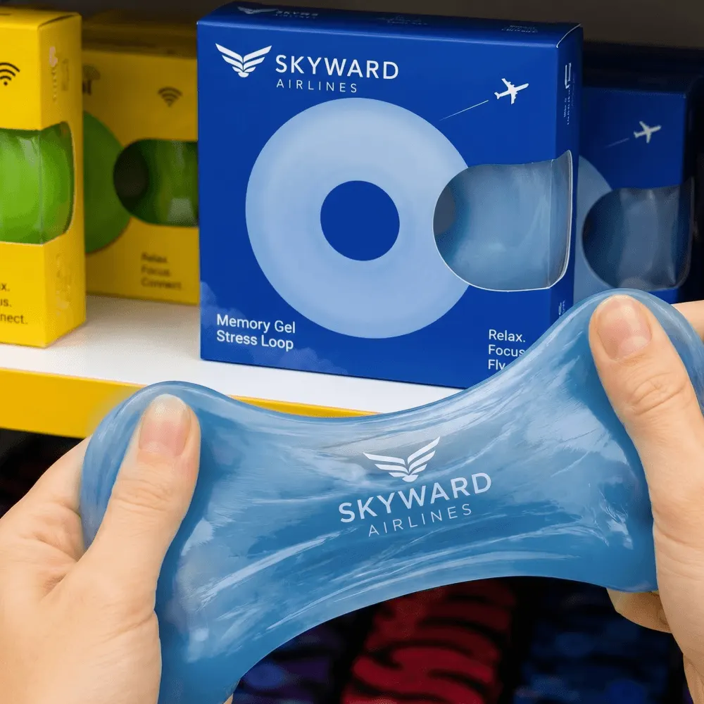 Гелевый антистресс для Skyward Airlines с фирменной упаковкой — композиция