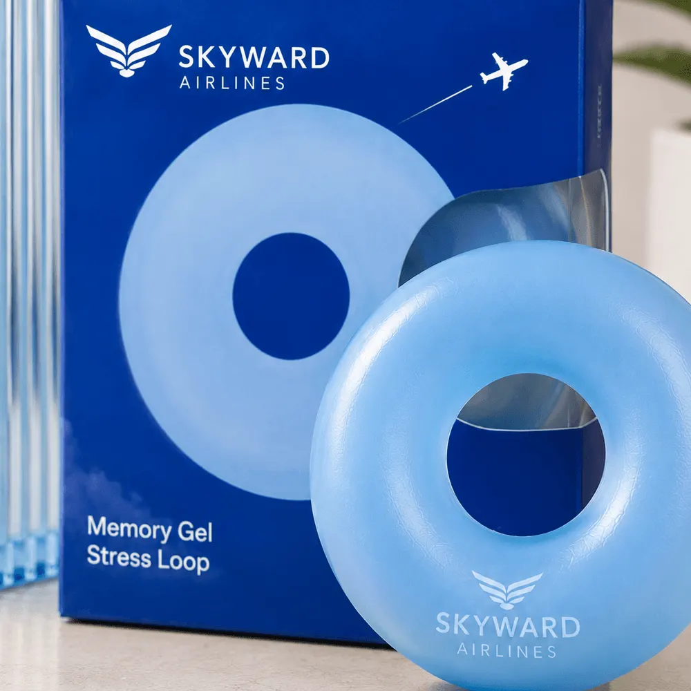 Гелевый антистресс для Skyward Airlines с фирменной упаковкой — деталь