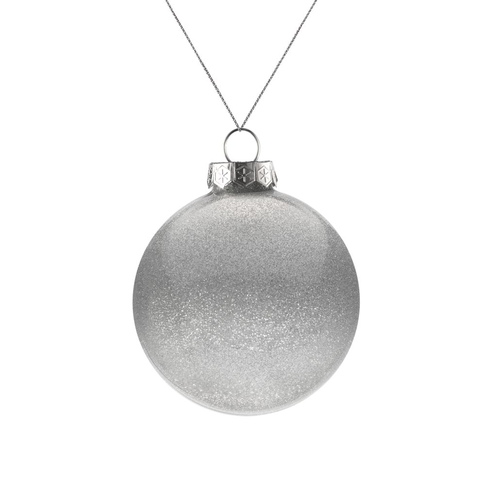 Елочный шар Finery Shine, 8 см, глянцевый серебристый с глиттером, серебристый