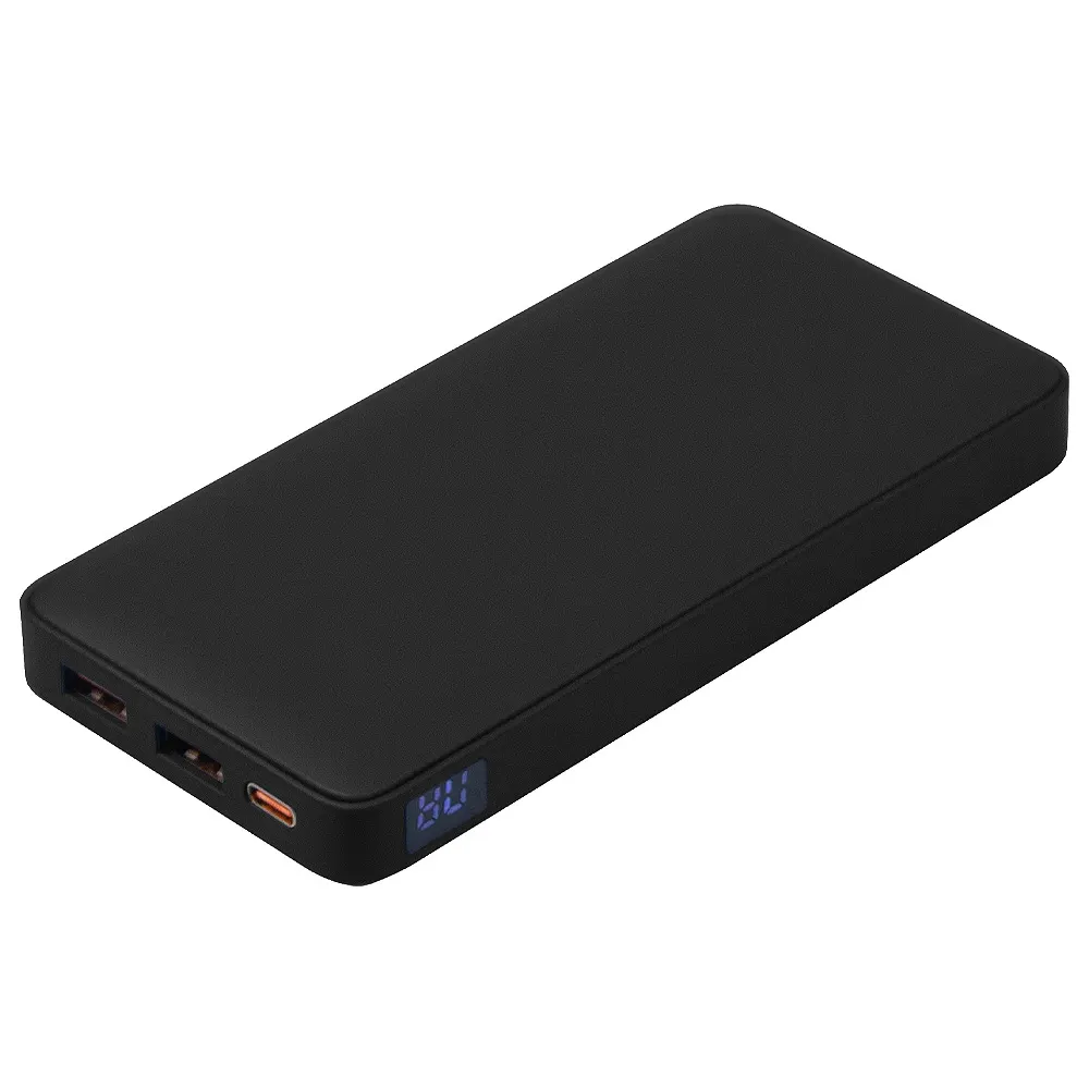 Внешний аккумулятор (powerbank) «WeCharge Soft Touch», 10 000 mAH, Power Delivery (PD) 25.5W, со светящимся логотипом после гравировки, c цифровым дисплеем для контроля заряда, черный, черный