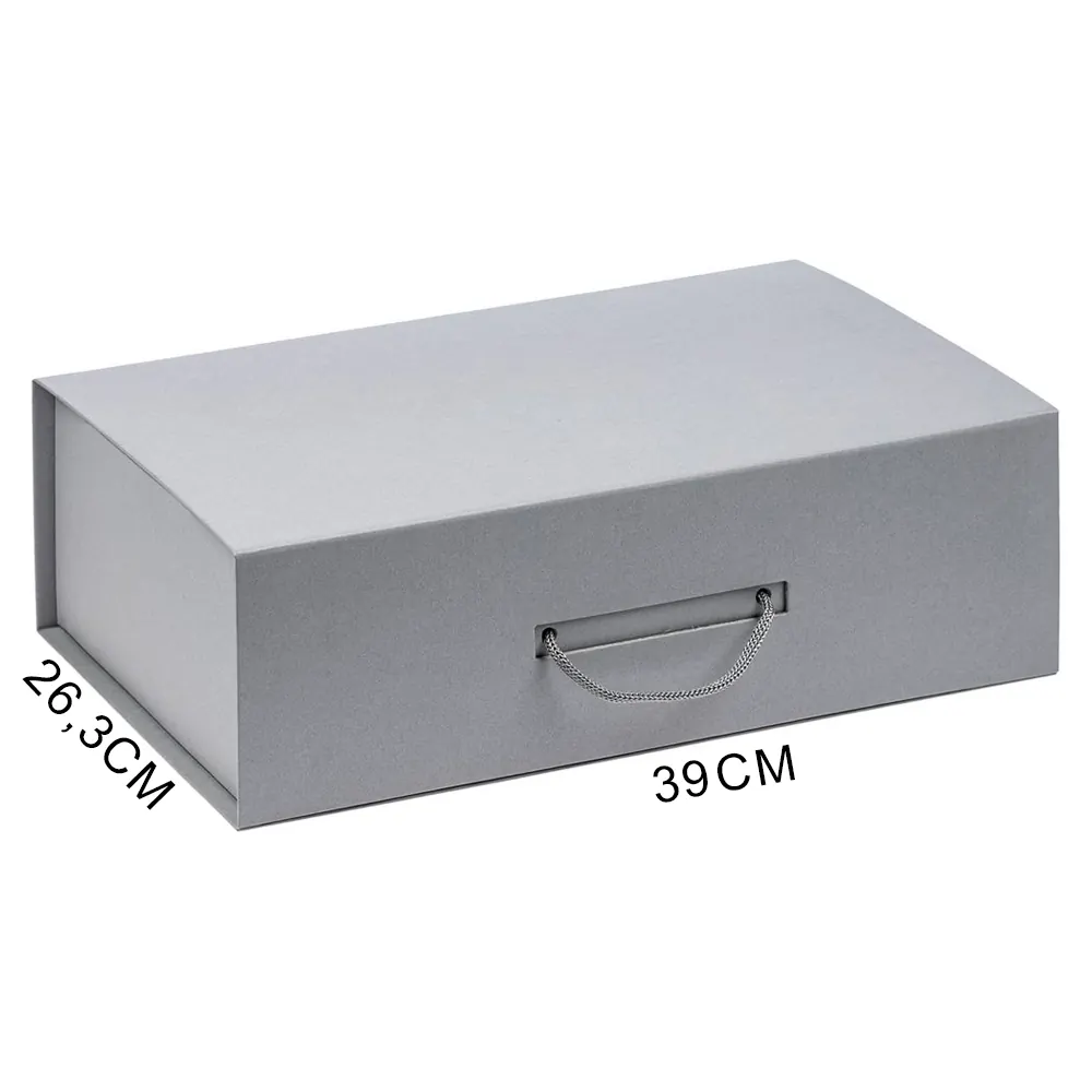 Подарочная коробка, размер 39*26,3*11 см, Solution Prestige Big Case Linen с магнитным клапаном и ручкой , серебристая, серебристая, бумага под лён