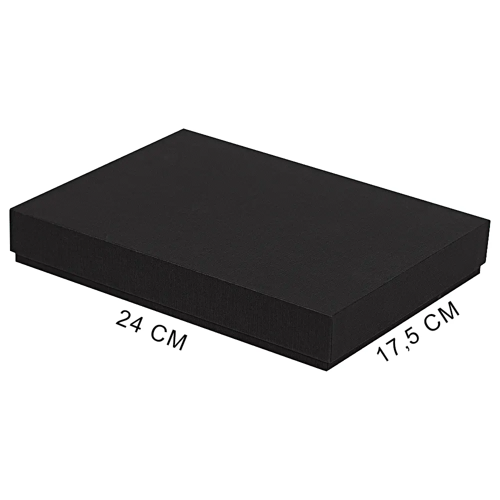 Коробка подарочная, размер 24*17,5*3 см, Solution Superior Linen, черная, бежевый ложемент под индивидуальную вырубку, черный, бумага под лён
