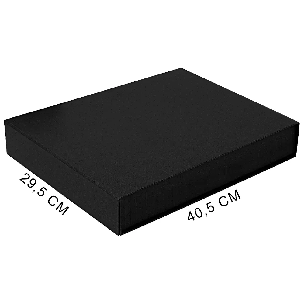 Подарочная коробка, размер 29,5x40,5x8 см, Solution Prestige Linen с магнитным клапаном, черная, с черным ложементом под вырубку, черный, бумага под лён