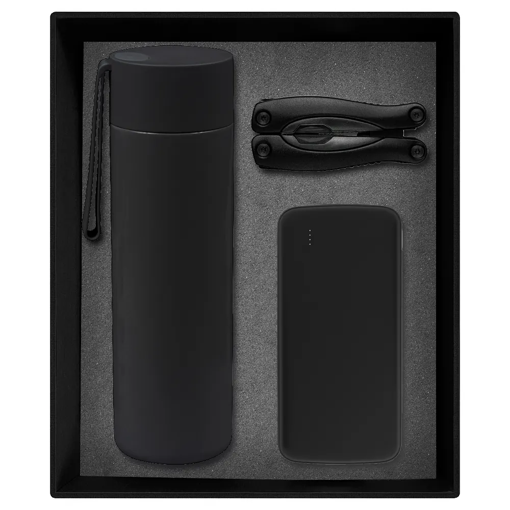 Набор подарочный Solution Prestige Trio (внешний аккумулятор, мультитул, термос), черный — арт. 620125.03, черный
