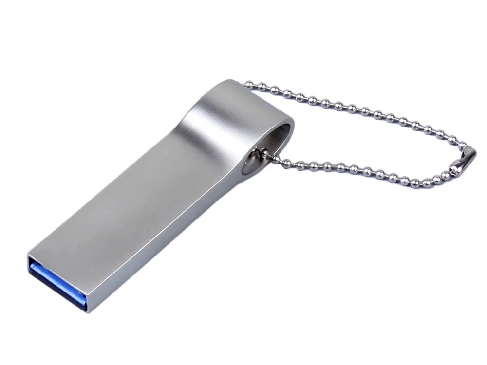 USB 2.0-флешка на 128 Гб с мини чипом и боковым отверстием для цепочки, серебристый