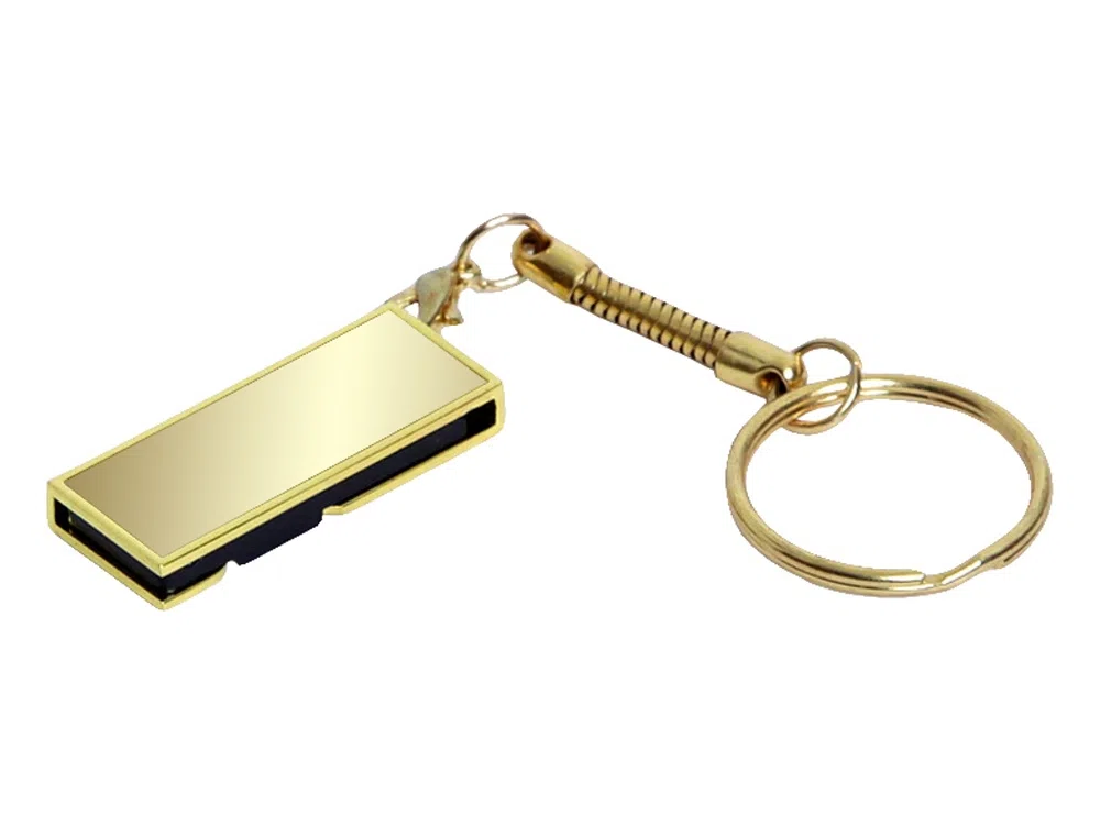 USB 2.0- флешка на 16 Гб с поворотным механизмом и зеркальным покрытием, золотистый