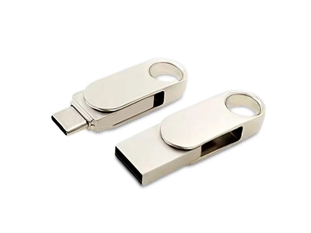 USB 3.0- флешка Uranium на 16 Гб с поворотным механизмом и дополнительным разъемом Type-C, серебристый