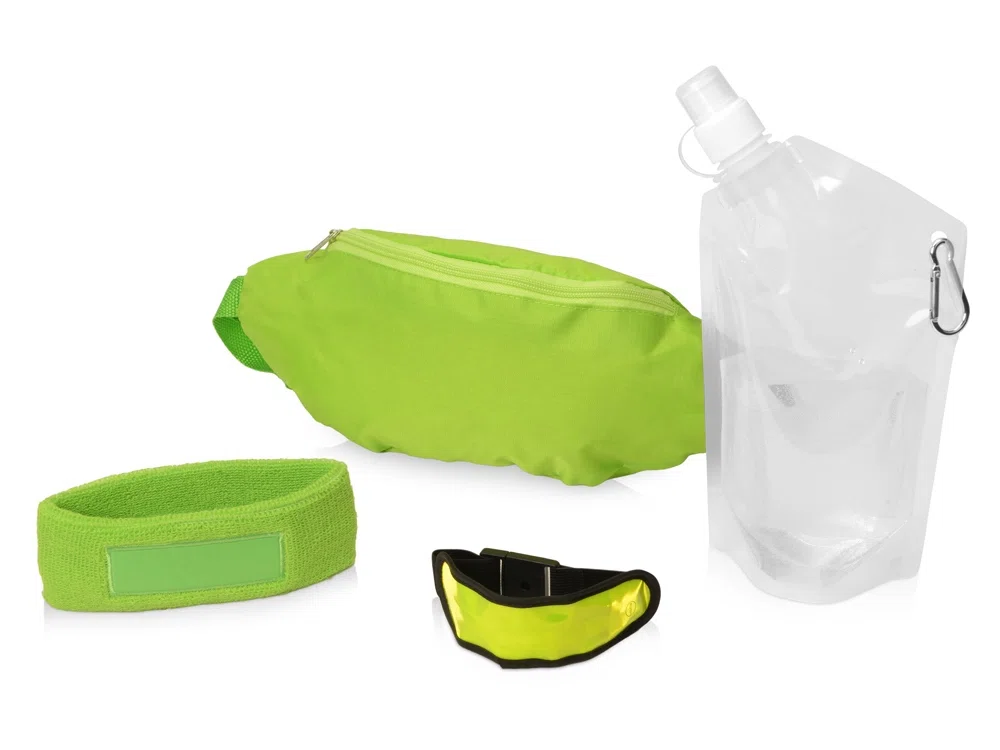 Набор для спорта Keen glow, сумка- зеленое яблоко, повязка- лайм, емкость- прозрачный, браслет- желтый