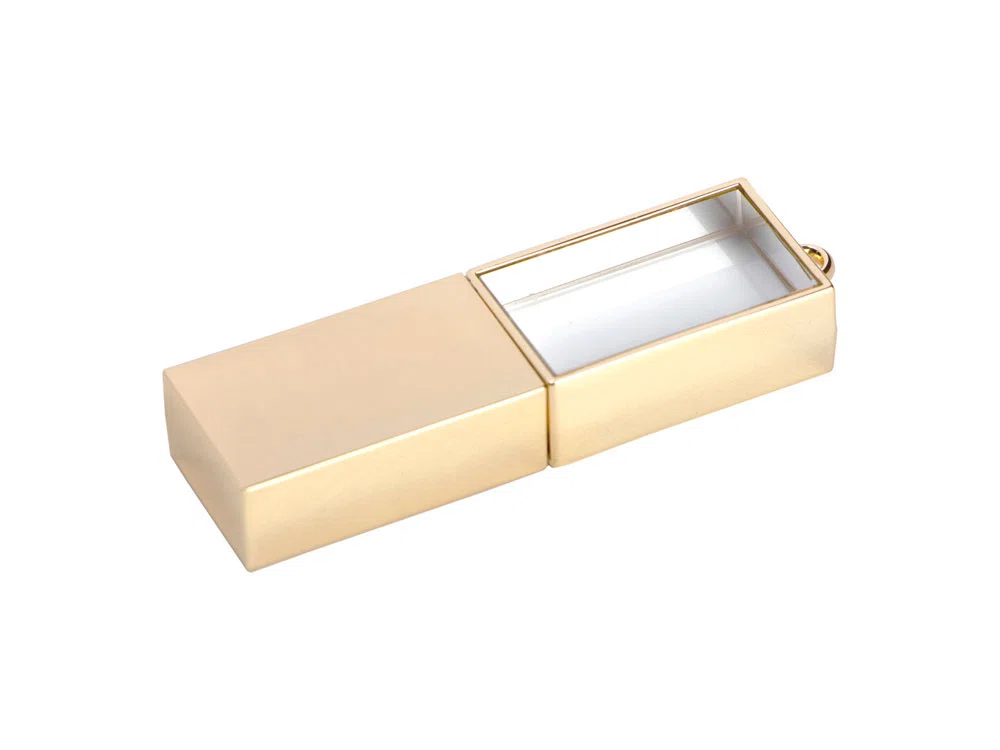 USB 2.0- флешка на 2 Гб кристалл в металле, золотистый