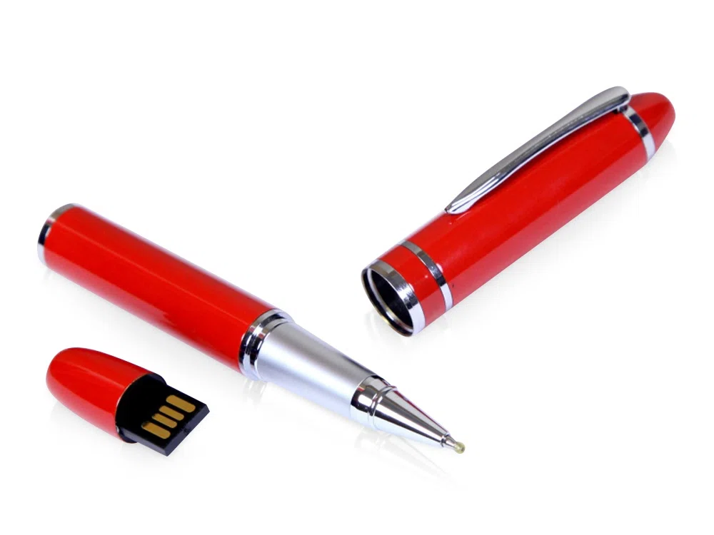 USB 2.0- флешка на 32 Гб в виде ручки с мини чипом, красный/серебристый