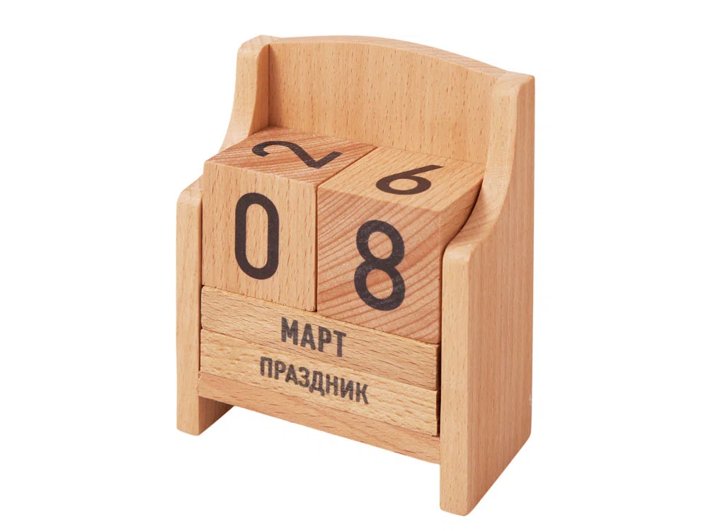 Вечный календарь из бука, натуральный