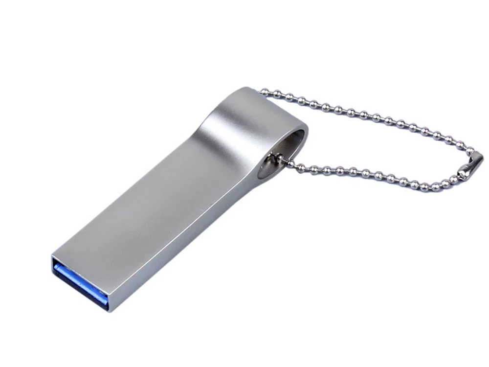 USB 2.0-флешка на 4 Гб с мини чипом и боковым отверстием для цепочки, серебристый