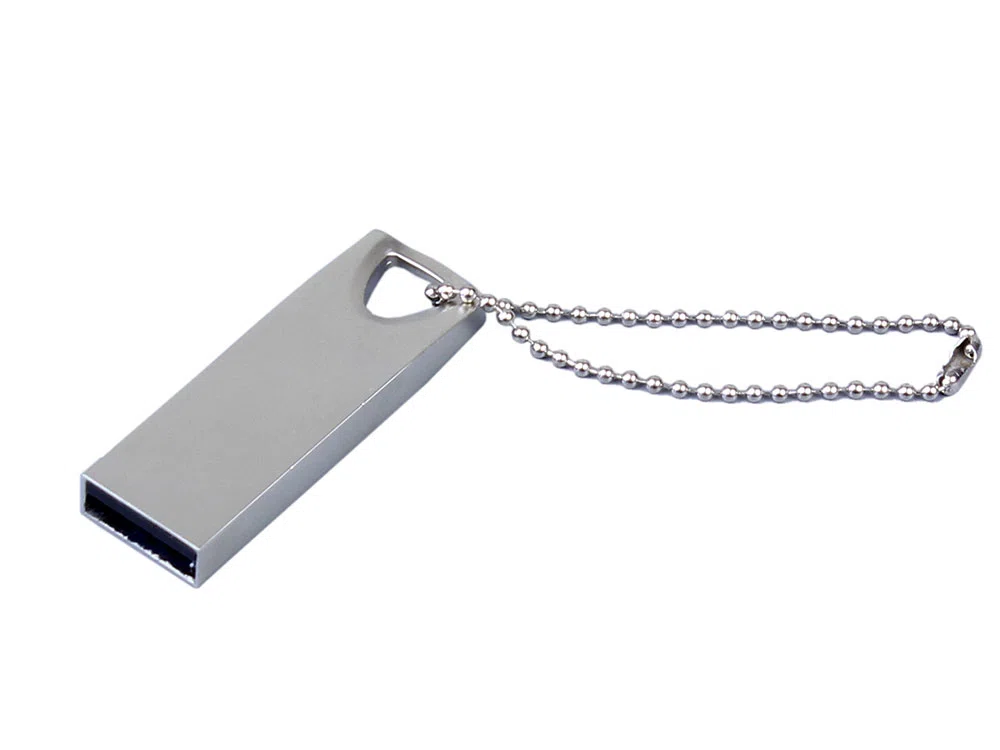 USB 2.0-флешка на 4 Гб с мини чипом и отверстием для цепочки, серебристый