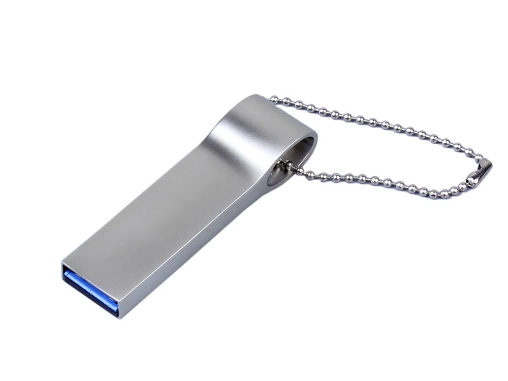USB 2.0-флешка на 16 Гб с мини чипом и боковым отверстием для цепочки, серебристый