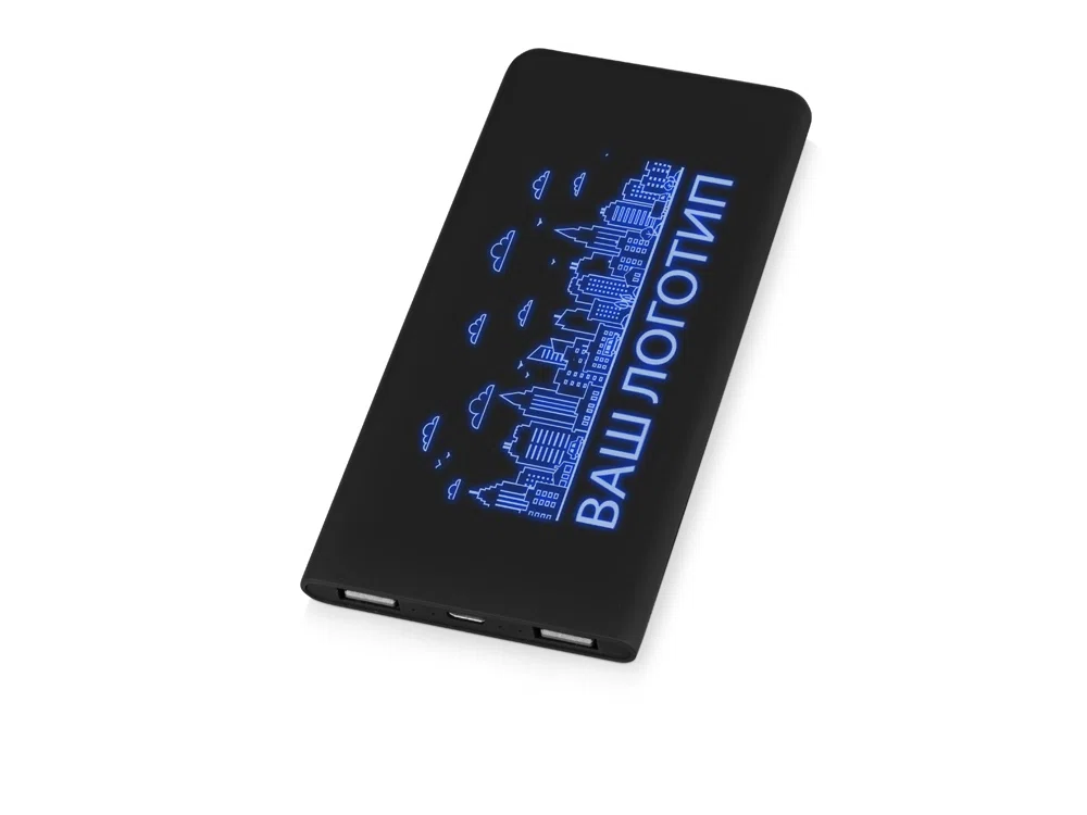 Внешний аккумулятор с подсветкой логотипа Faros, soft-touch, 4000 mAh, черный