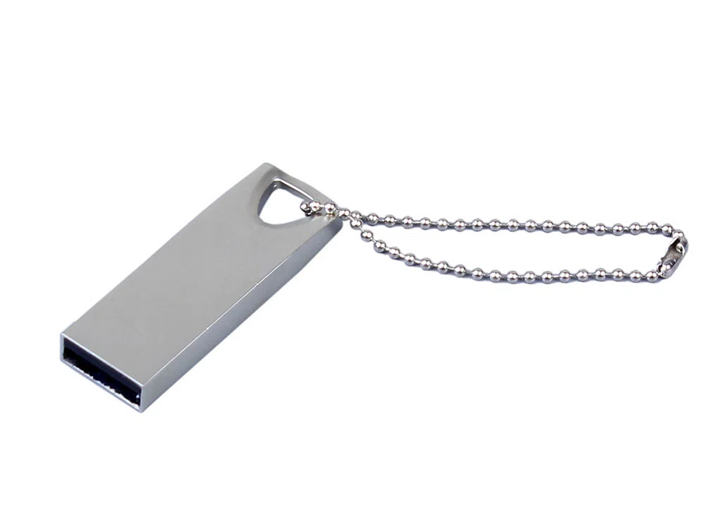USB 2.0-флешка на 128 Гб с мини чипом и отверстием для цепочки, серебристый